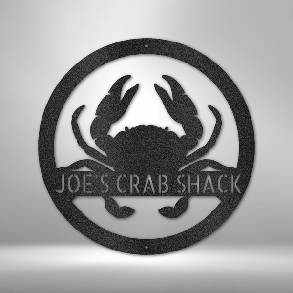 Joe's Unique Metal Art Gifts: Personalized Crab Monogram - Steel Sign on a brick wall.