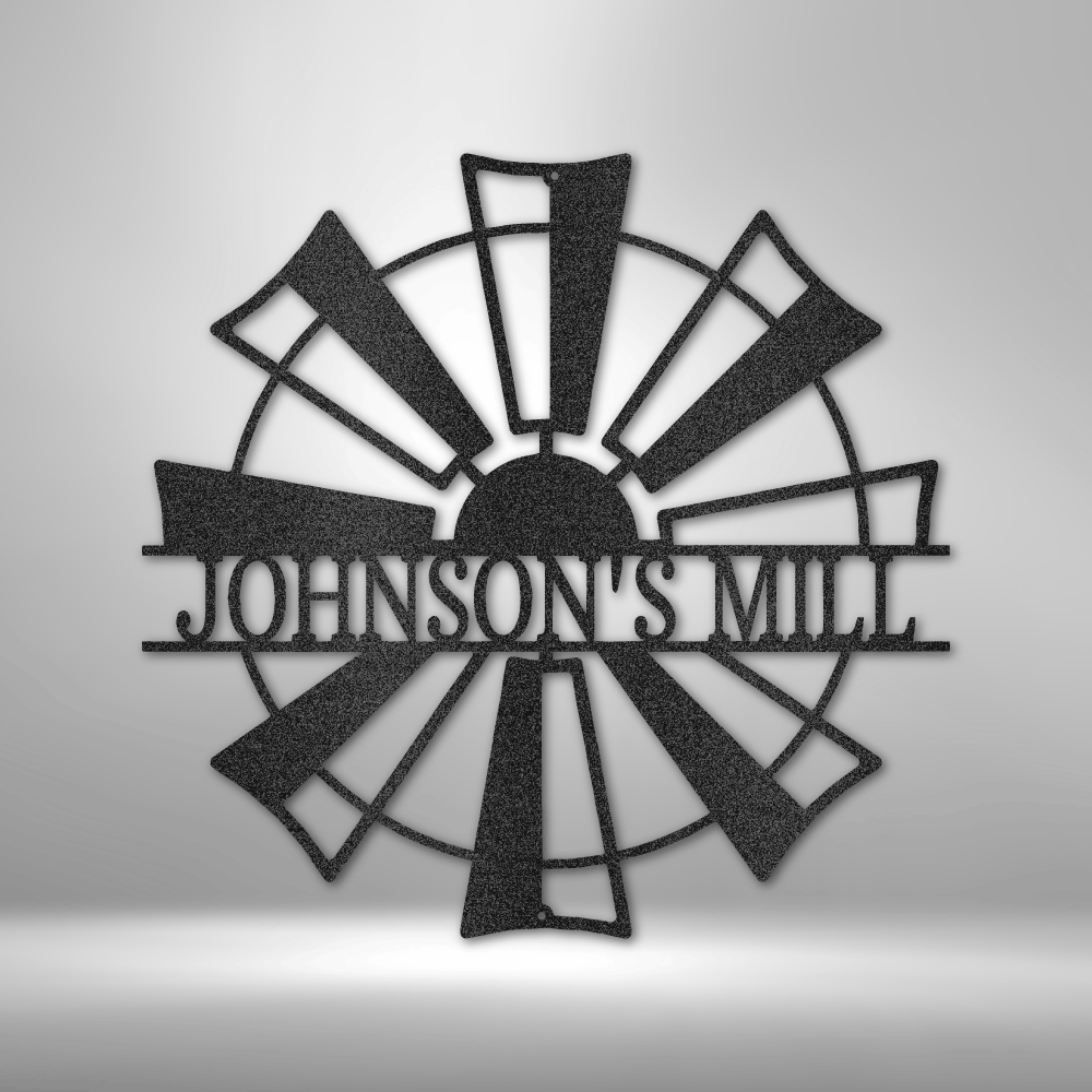 The Windmill Monogram - Durable Outdoor Metal Sign on a brick wall.