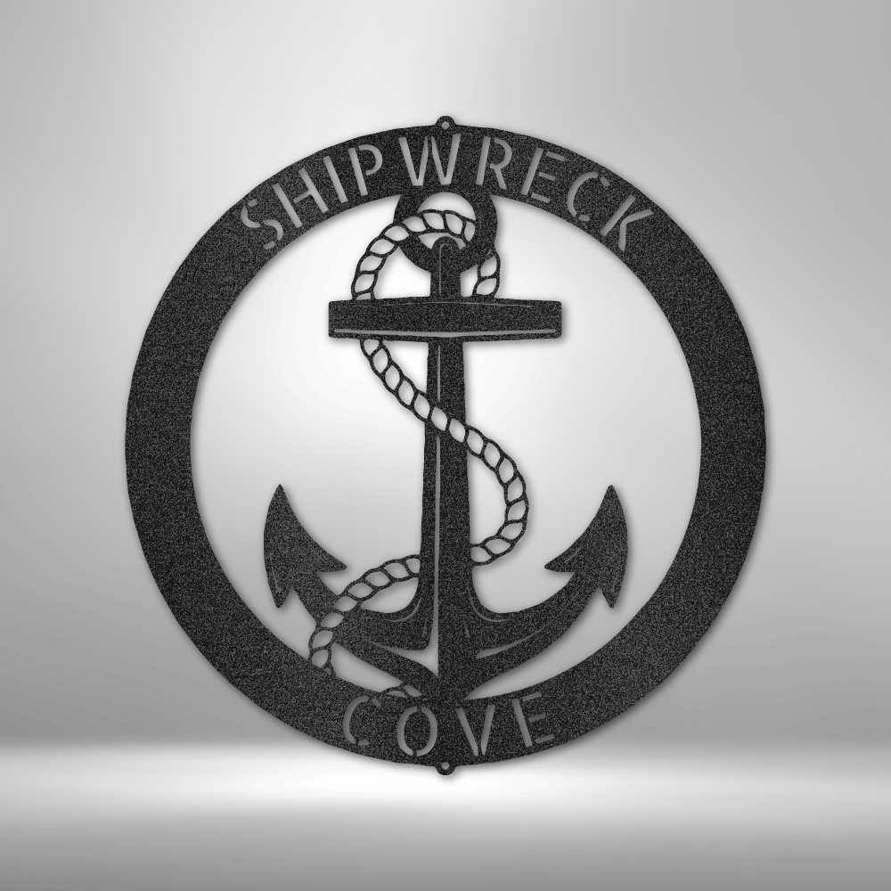 PERSONALIZED Boathouse Elaborate Anchor Ring - Custom Handmade Steel Sign