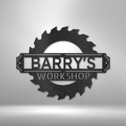 Barry's Sawmill Monogram - Durable Steel Sign on a Brick Wall.