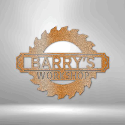 Barry's Sawmill Monogram - Durable Steel Sign on a Brick Wall.