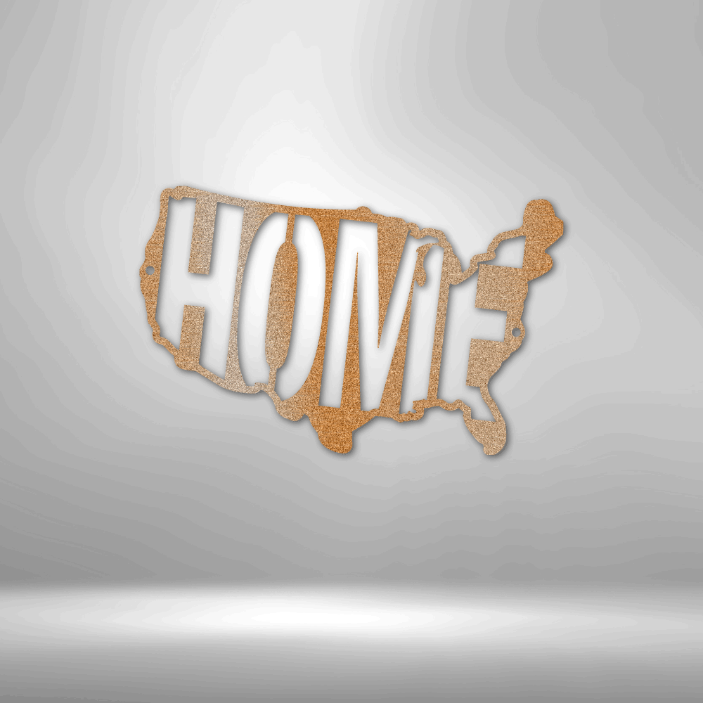 The word "USA Home" is spelled out on a brick wall, creating a Unique Metal Art Gift.