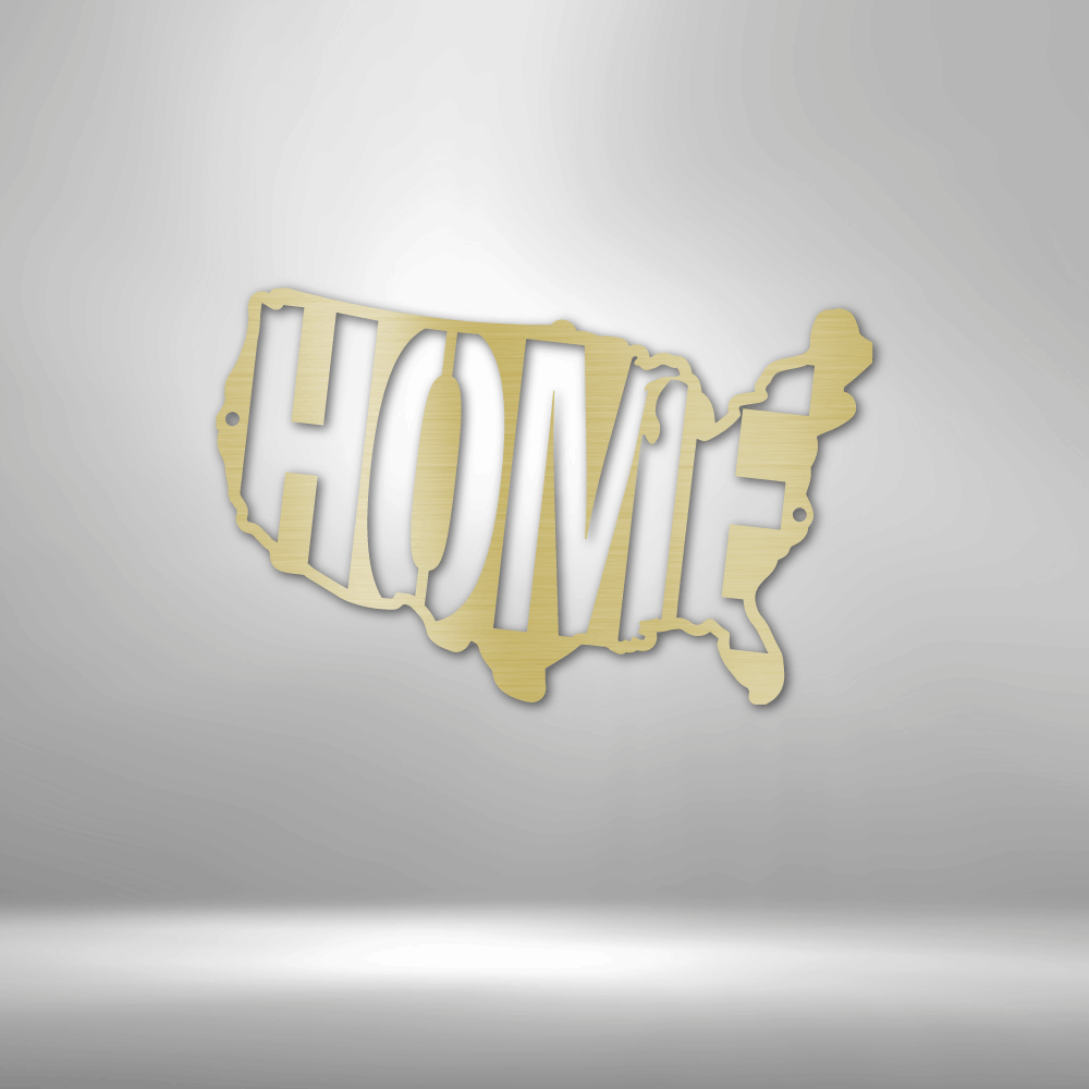 The word "USA Home" is spelled out on a brick wall, creating a Unique Metal Art Gift.