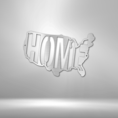 The word "USA Home" is spelled out on a brick wall, creating a Unique Metal Art Gift.