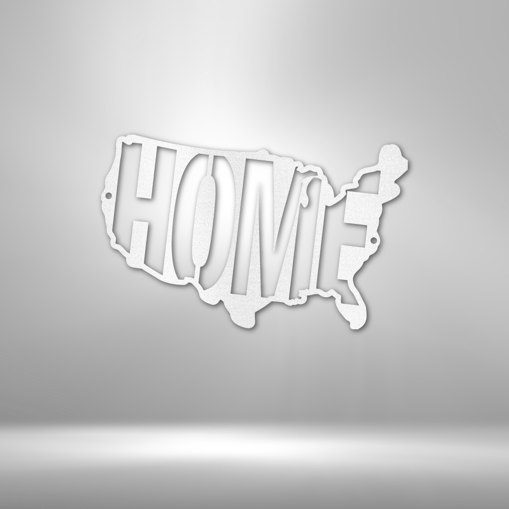 The word "USA Home" is spelled out on a brick wall, creating a Unique Metal Art Gift.