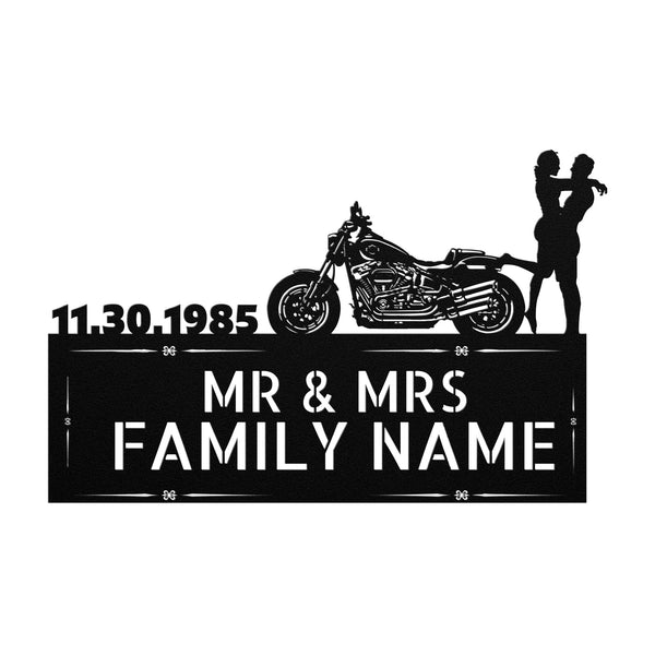 MR&MRS ANNIVERSARY HARLEY-DAVIDSON COUPLE SET 27 - Personalized Metal Art Family Name Sign.