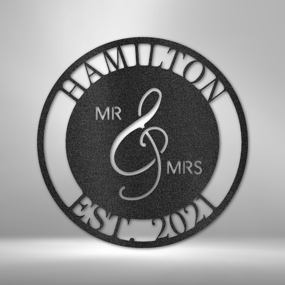 Hamilton PERSONALIZED Mr. and Mrs. - Steel Sign - wedding sign featuring Personalized Steel Monogram for Durable Outdoor Metal Signs.