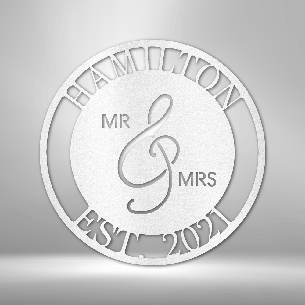 Hamilton PERSONALIZED Mr. and Mrs. - Steel Sign - wedding sign featuring Personalized Steel Monogram for Durable Outdoor Metal Signs.