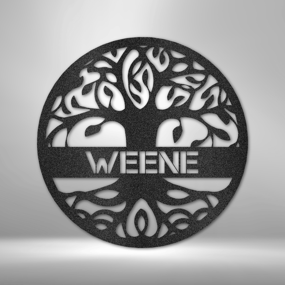 A Custom Handmade Personalized Tree of Life - Steel Sign with the name weene on it.