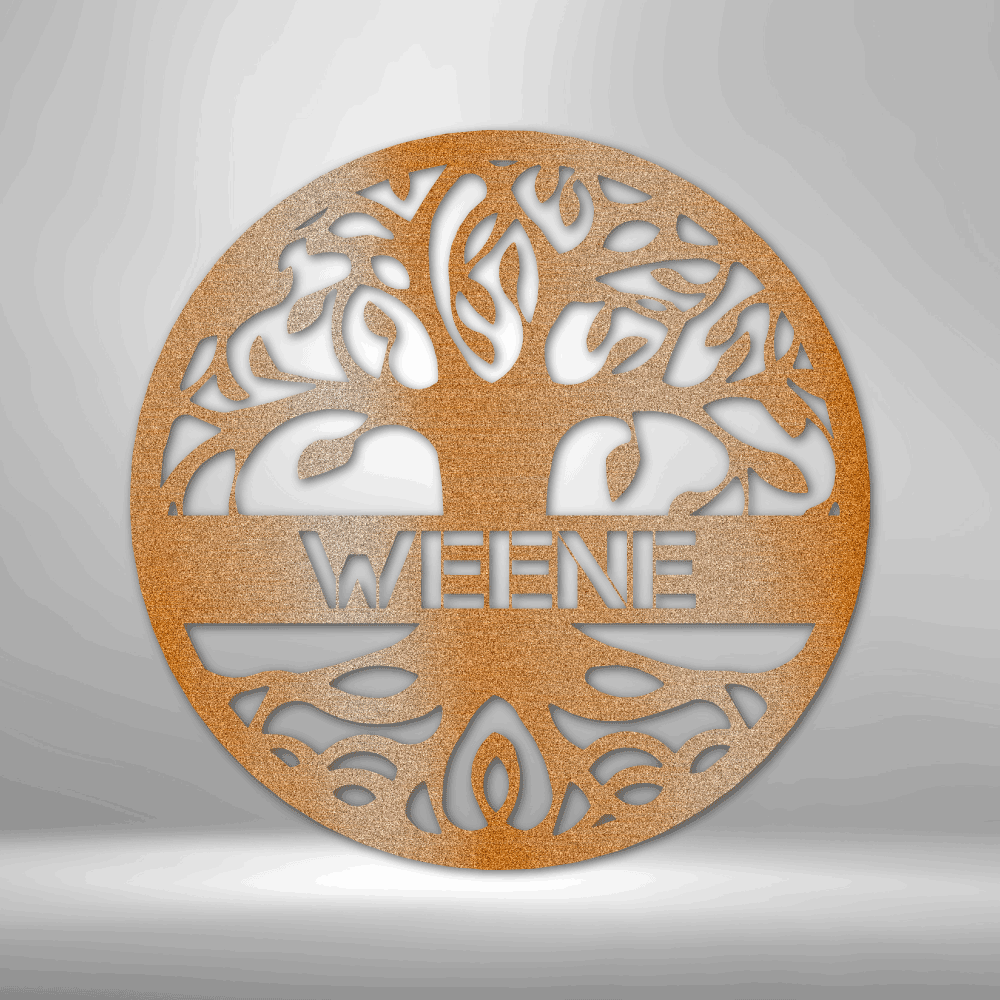 A Custom Handmade Personalized Tree of Life - Steel Sign with the name weene on it.