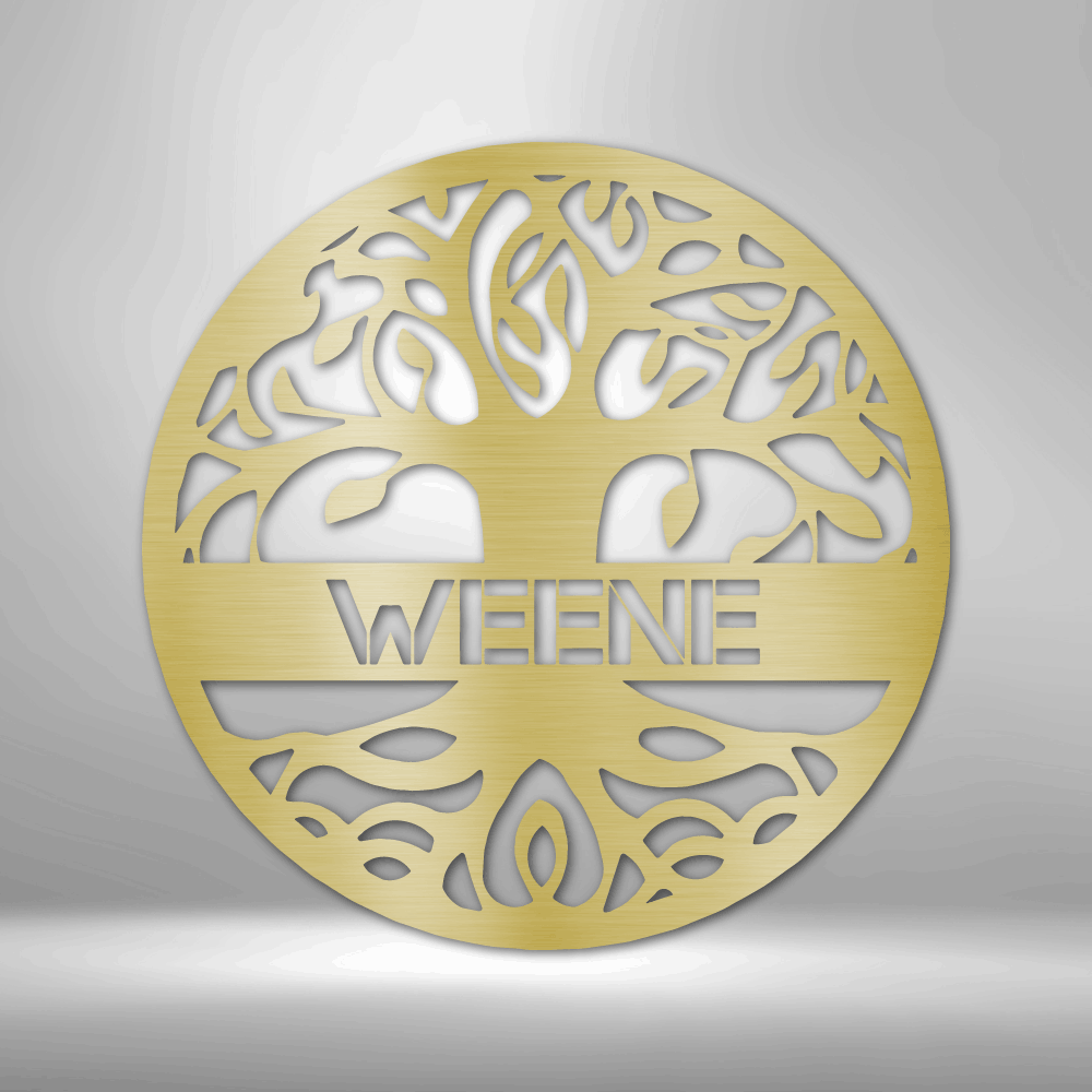 A Custom Handmade Personalized Tree of Life - Steel Sign with the name weene on it.