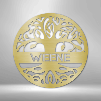 A Custom Handmade Personalized Tree of Life - Steel Sign with the name weene on it.