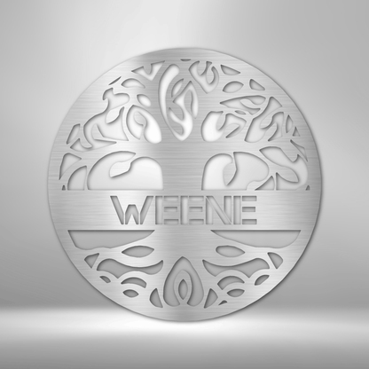 A Custom Handmade Personalized Tree of Life - Steel Sign with the name weene on it.