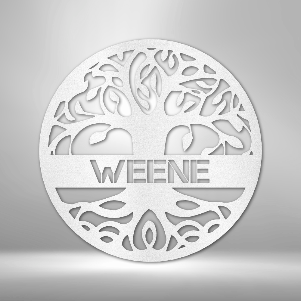 A Custom Handmade Personalized Tree of Life - Steel Sign with the name weene on it.