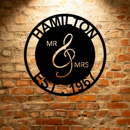 Hamilton PERSONALIZED Mr. and Mrs. - Steel Sign - wedding sign featuring Personalized Steel Monogram for Durable Outdoor Metal Signs.