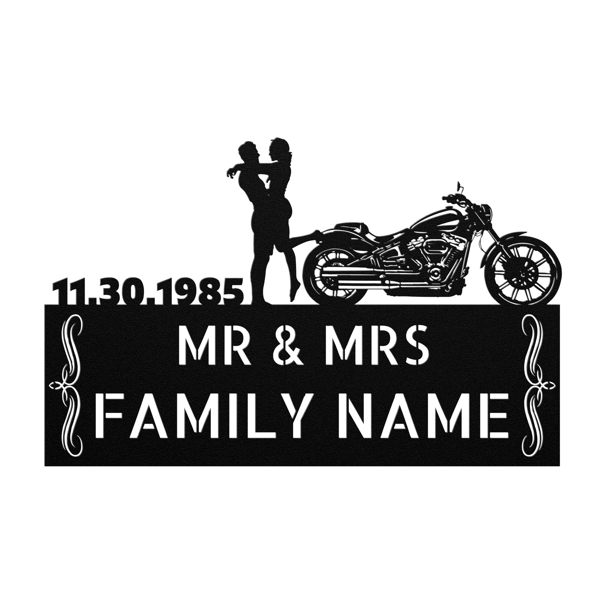 Custom Personalized Mr&Mrs ANNIVERSARY Harley-Davidson couple Set 23 family name sign, featuring Unique Metal Art Gift and Personalized Steel Monogram.