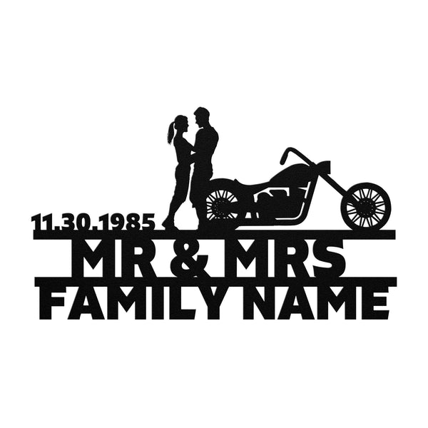 Personalized Mr&Mrs ANNIVERSARY Harley-Davidson couple Set 05 family name sign - Unique Metal Art Gifts.