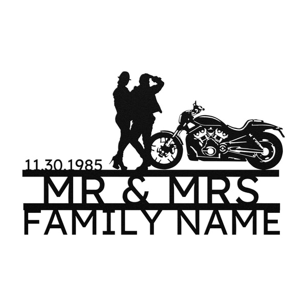 Customized Mr&Mrs anniversary HARLEY-DAVIDSON set with personalized family name sign.