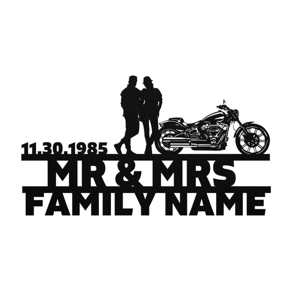 Personalized Mr&Mrs ANNIVERSARY Harley-Davidson couple Set 11 family name sign with unique metal art gifts.