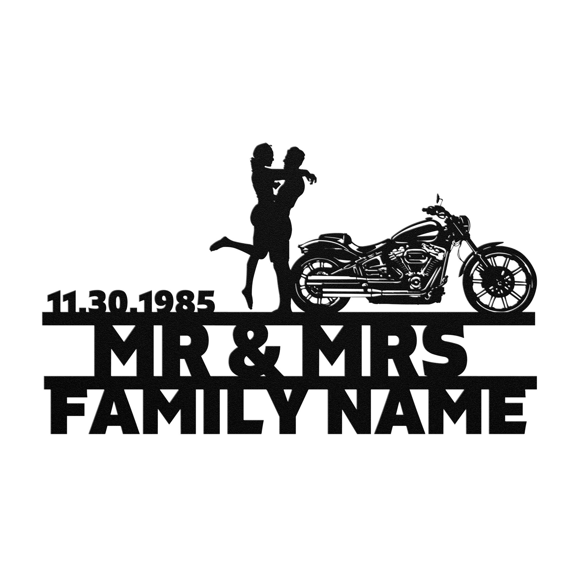 Personalized Mr&Mrs ANNIVERSARY Harley-Davidson couple Set 16 family name sign made of durable outdoor metal, a unique metal art gift.