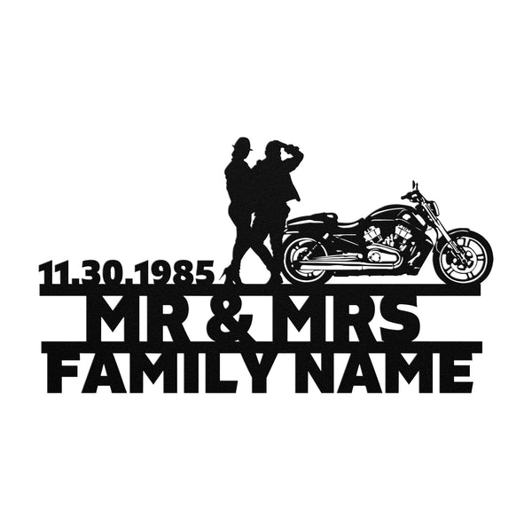 Personalized Metal Wall Art Decor for Mr&Mrs Harley-Davidson couple Set 04 anniversary family name sign.