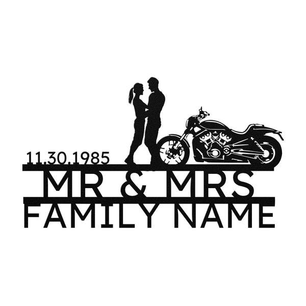 Personalized Mr&Mrs ANNIVERSARY Harley-Davidson couple Set 02 family name sign with Custom Handmade Designs.