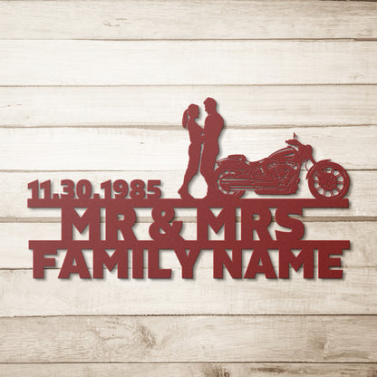 Personalized Harley-Davidson couple Set with durable outdoor metal signs and personalized steel monogram.