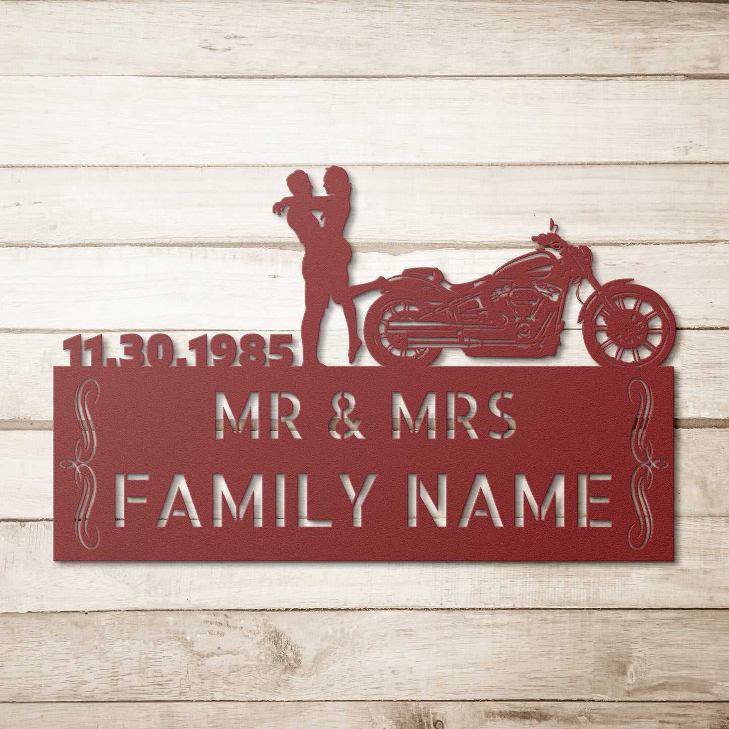 Custom Personalized Mr&Mrs ANNIVERSARY Harley-Davidson couple Set 23 family name sign, featuring Unique Metal Art Gift and Personalized Steel Monogram.