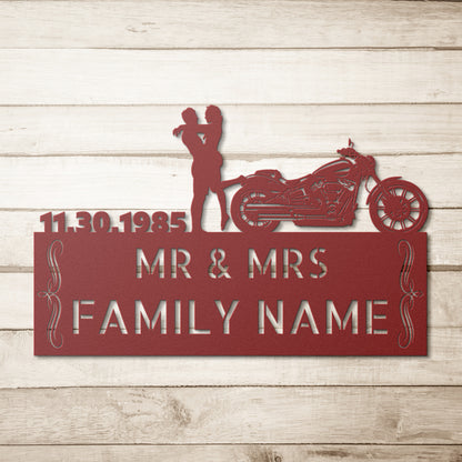 Custom Personalized Mr&Mrs ANNIVERSARY Harley-Davidson couple Set 23 family name sign, featuring Unique Metal Art Gift and Personalized Steel Monogram.