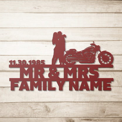 Unique Metal Art Gifts, Custom Handmade Mr&Mrs ANNIVERSARY Harley-Davidson Couple Set 18 family name sign.