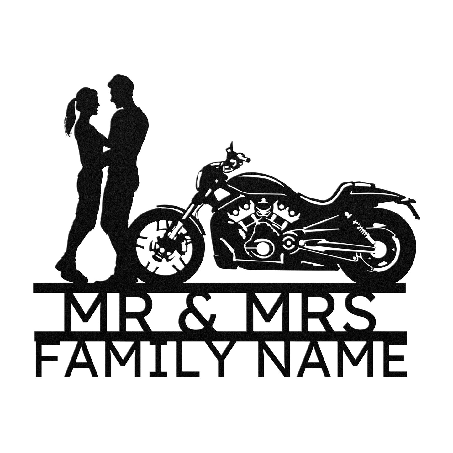 Personalized Metal Family Wall Art - Mr&Mrs Harley-Davidson couple SET 2 family name sign.