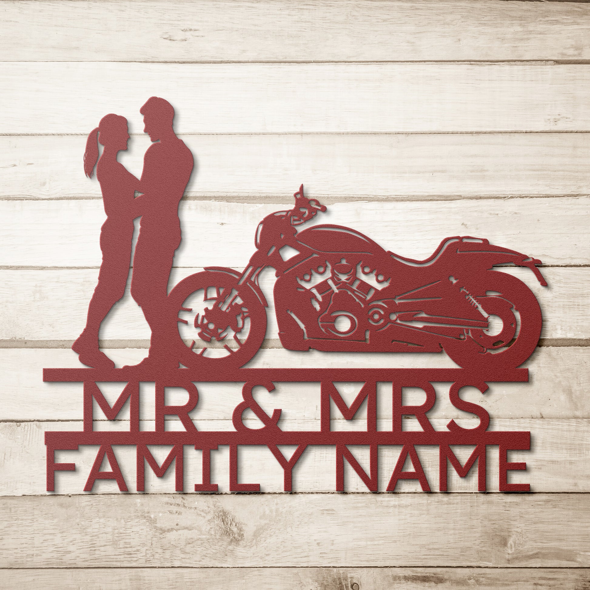 Personalized Metal Family Wall Art - Mr&Mrs Harley-Davidson couple SET 2 family name sign.