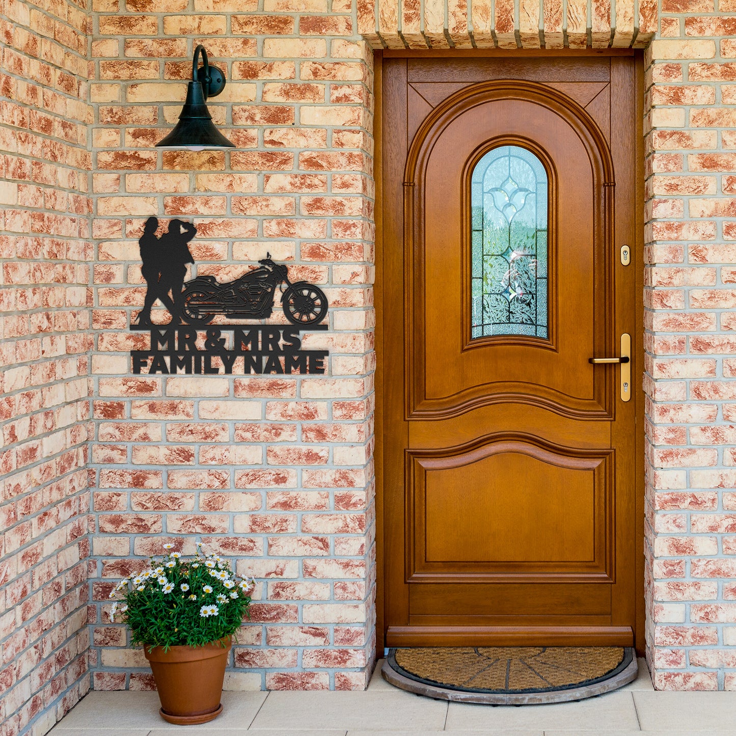 A personalized metal family wall art sign advertising the Mr&Mrs Harley-Davidson couple SET 8.