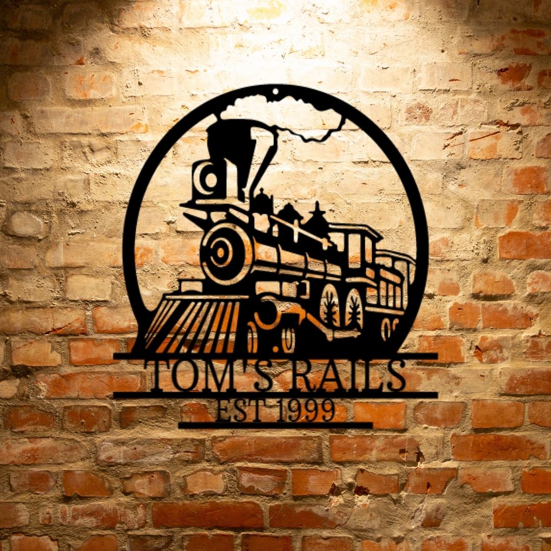 An image of the Personalized Steel Monogram - Steel Sign on a brick wall.