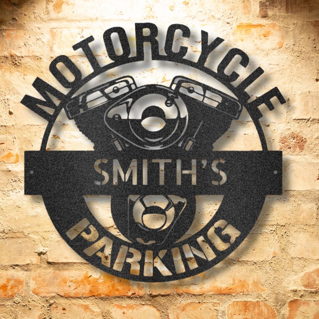 Personalized Motorcycle Parking Monogram - Retro Garage Sign Decor