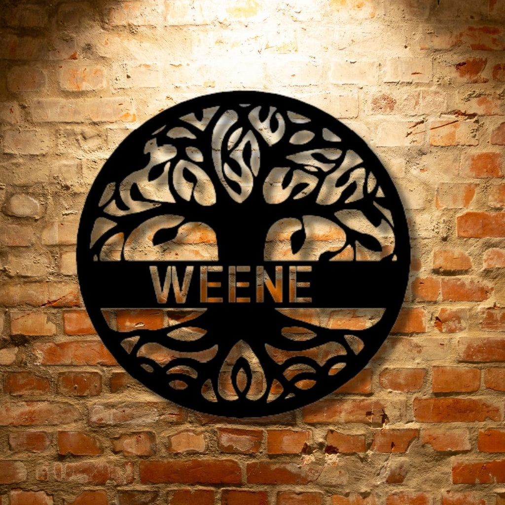 A Custom Handmade Personalized Tree of Life - Steel Sign with the name weene on it.