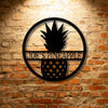 Joe's Pineapple Monogram - Custom Handmade Metal Sign on a durable brick wall.