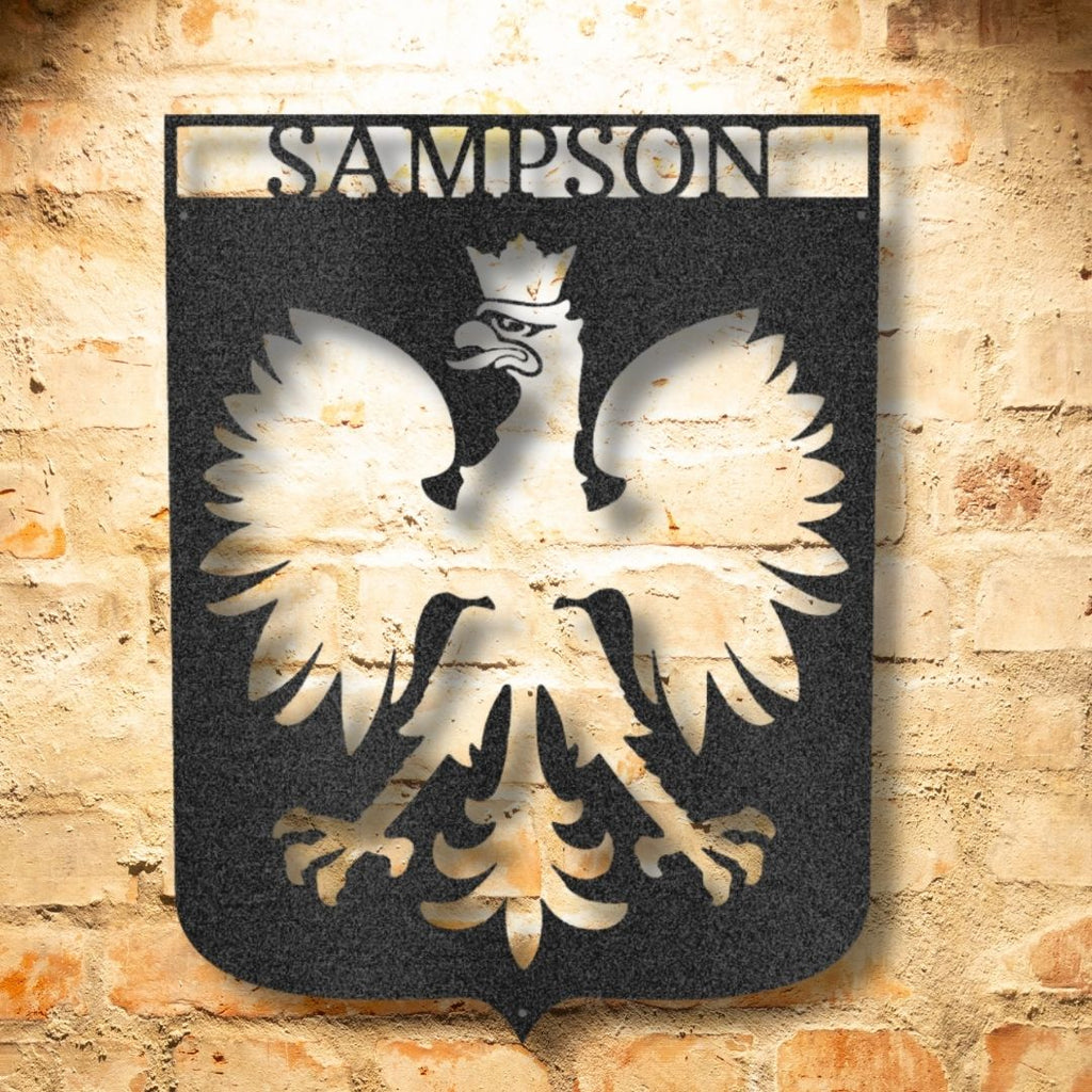 A durable, personalized metal wall art decor featuring the Polish Eagle Monogram Name.