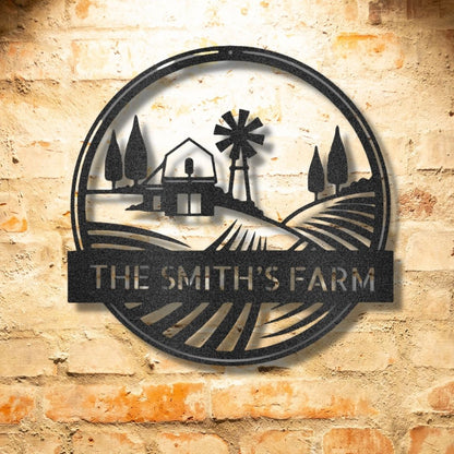 The Rolling Fields Farm Monogram - Steel Sign, a durable and custom handmade metal wall art decor.