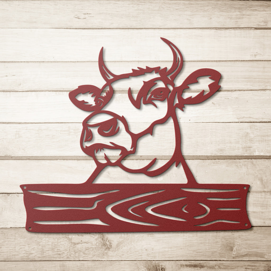 Rosie the Cow Steel Monogram Home Wall Art Decor on a wooden background - Unique Metal Art Gift.