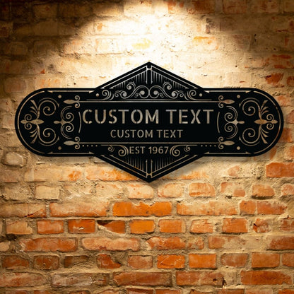 Customized Steel Monogram Family Sign Wall Art Décor on a vintage brick wall.