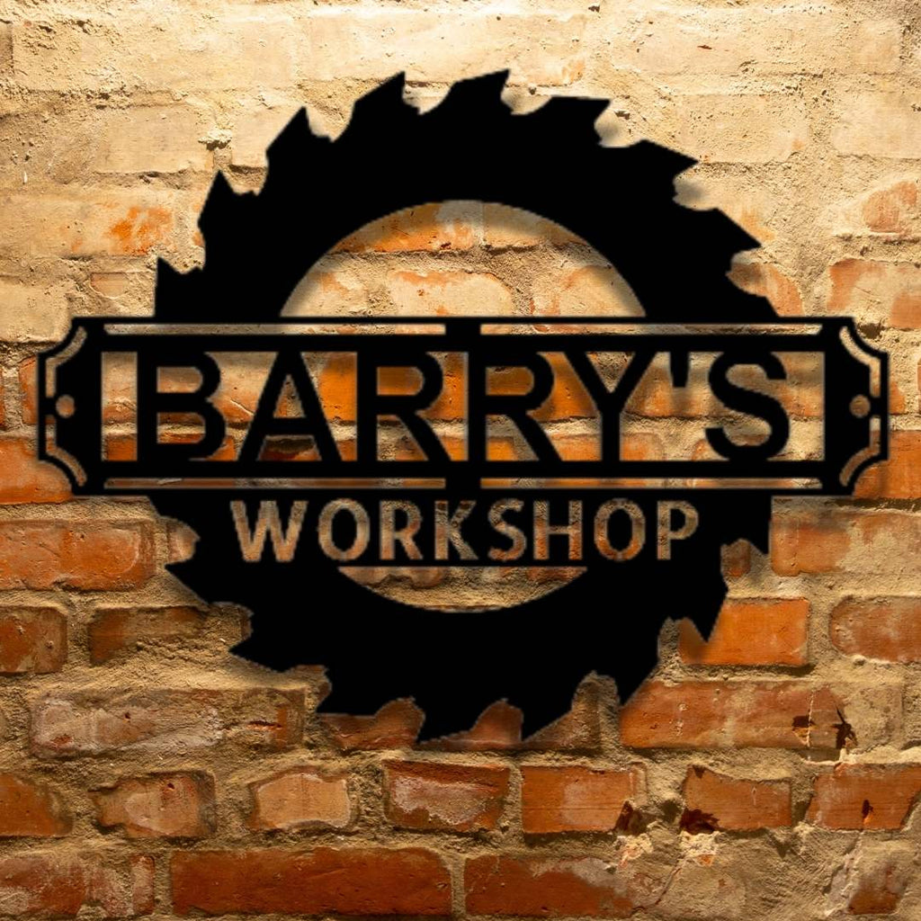 Barry's Sawmill Monogram - Durable Steel Sign on a Brick Wall.