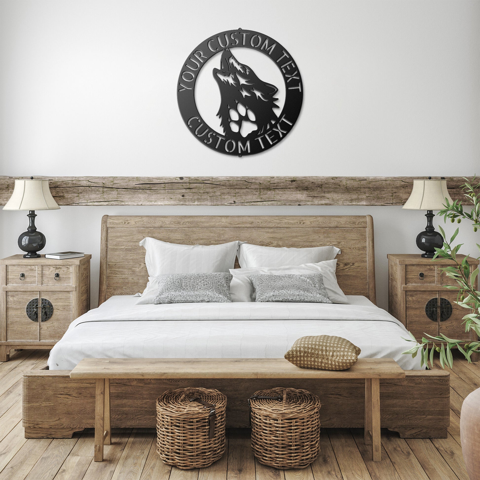 A CUSTOMIZED HOWLING WOLF MONOGRAM - Personalized Wolf Steel Monogram Home Wall Decor wooden sign.