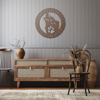 A CUSTOMIZED HOWLING WOLF MONOGRAM - Personalized Wolf Steel Monogram Home Wall Decor wooden sign.