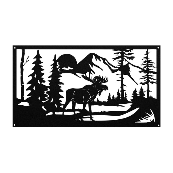 Custom Moose in the Snow Steel Monogram Wall Art - Handmade Metal Decor that is Durable for Outdoor Use.