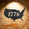 A personalized 1776 steel sign featuring a map of the United States - metal wall art decor at its finest.