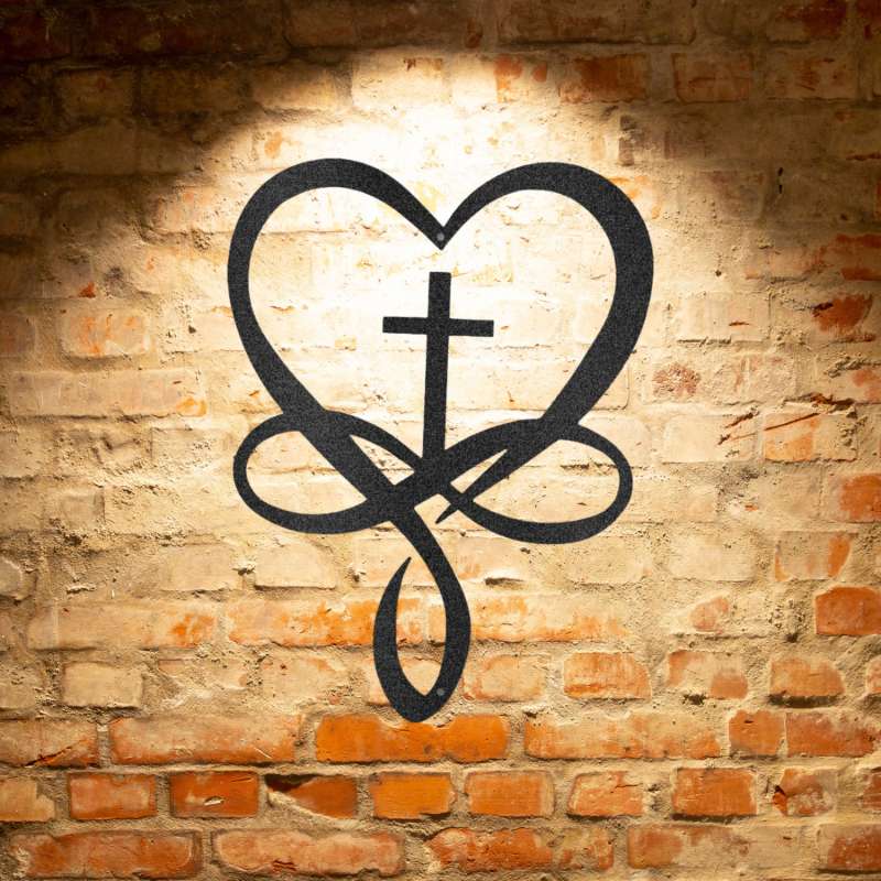 A Unique Love Infinity Cross - Steel Sign with a heart, perfect for personalized family signs.