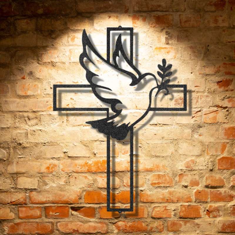 A Personalized Metal Dove - Steel Sign on a brick wall, perfect for Unique Metal Art Gifts.