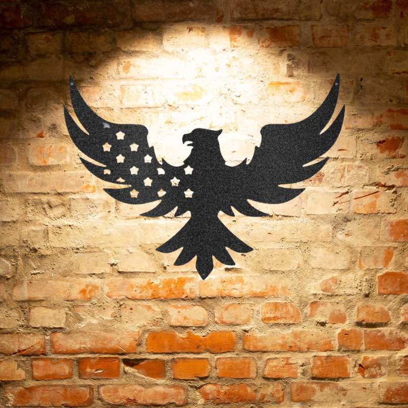 A Unique Metal Art Gift: Patriotic Eagle - Steel Sign on a brick wall.