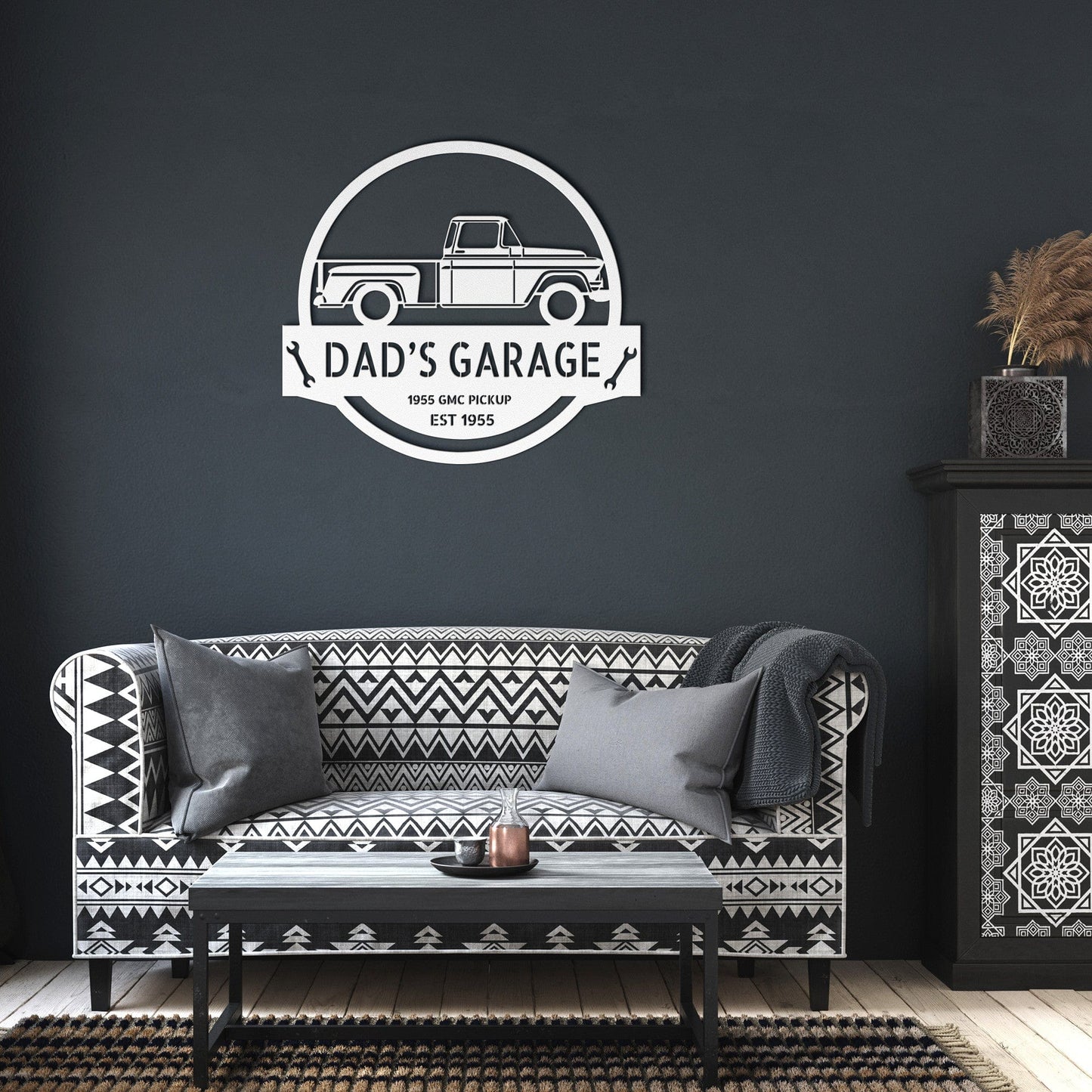 Wall Art White / 12 Inch 1955 GMC Pickup  Monogram Wall Art